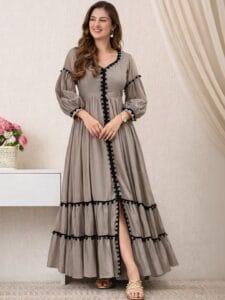 Puff Sleeve Ruffled A-Line Maxi Dress