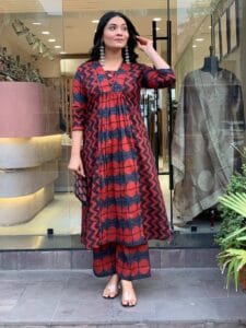 Ruby Red Printed Kurta Palazzo Set