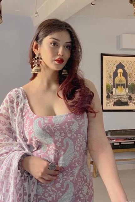 Light Pink Printed Kurta Palazzo Set