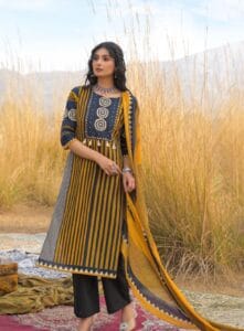 Yellow Premium Heavy Cotton Full Printer Celebrate In Style Raksha Bandhan Dress for Women