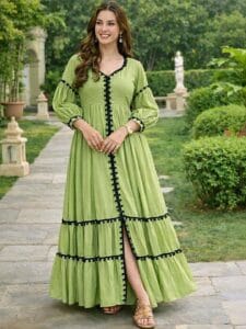 Puff Sleeve Ruffled A-Line Maxi Dress