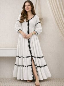 Puff Sleeve Ruffled A-Line Maxi Dress