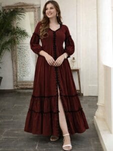 Puff Sleeve Ruffled A-Line Maxi Dress