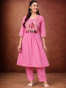 Embroidered A-Line Kurta Set