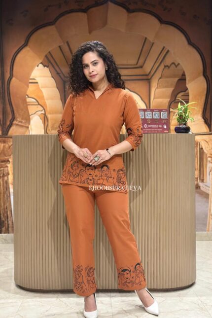 Rust Artistic Print Co-ord Set for Women