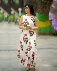 White Floral Printed Cotton Kurta Palazzo Co-Ord Set for Women